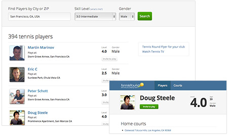 Find Tennis Players on Tennis Round